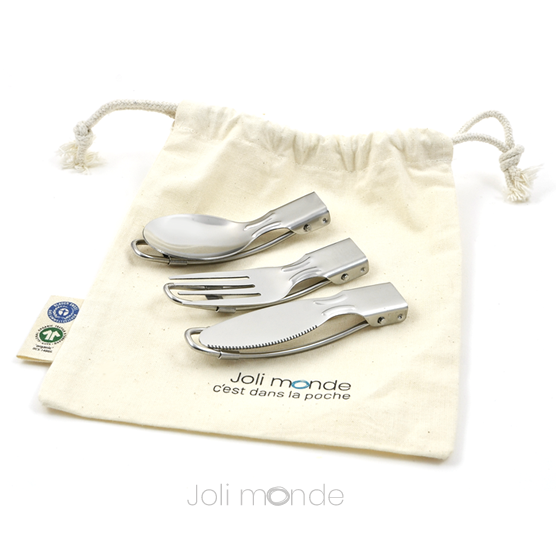 C'est dans la poche - 3 couverts pliables & leur pochette coton Bio