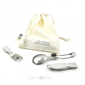 C'est dans la poche - 3 couverts pliables & leur pochette coton Bio