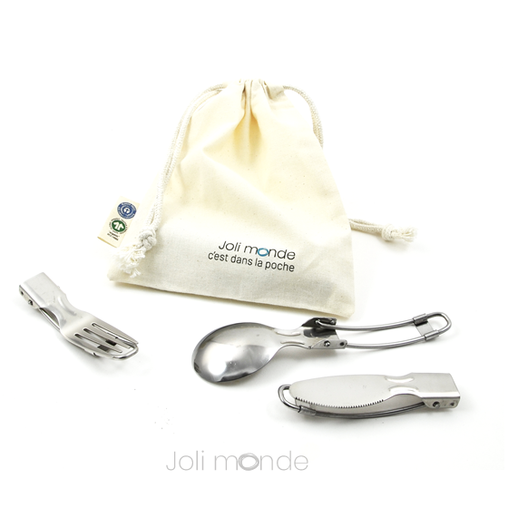 C'est dans la poche - 3 couverts pliables & leur pochette coton Bio