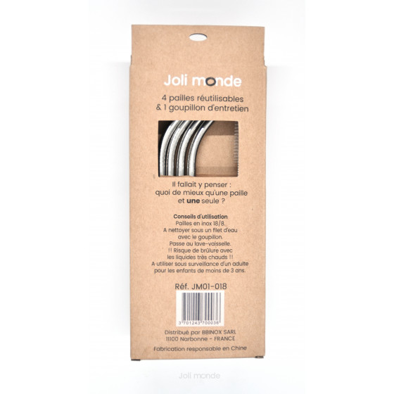 Ensemble 4 pailles inox - Courtes & courbes
