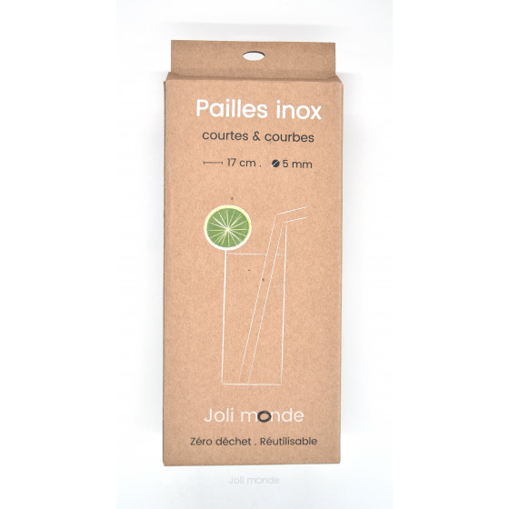 Ensemble 4 pailles inox - Longues & courbes