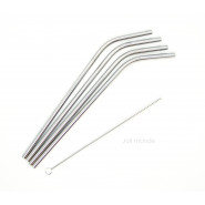Ensemble 4 pailles inox - Longues & courbes