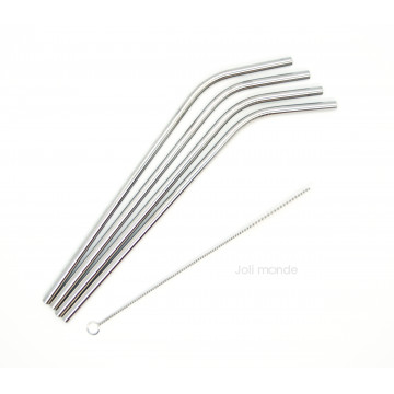 Ensemble 4 pailles inox - Longues & courbes
