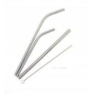 Ensemble 4 pailles inox - Longues & courbes