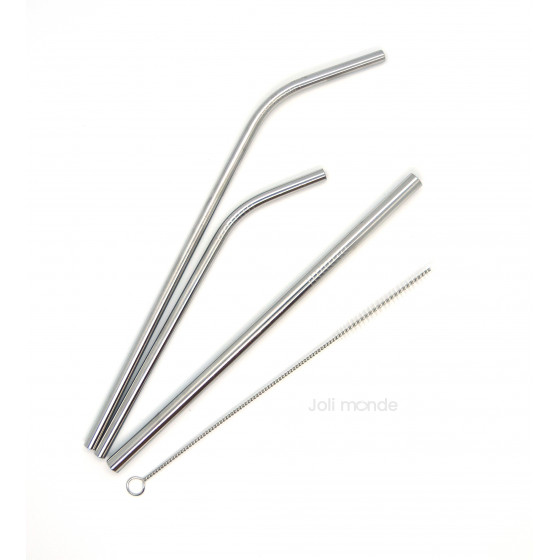 Ensemble 4 pailles inox - Longues & courbes