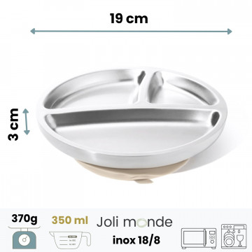 Assiette inox à ventouse & compartiments . Sable 2