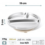 Assiette inox à ventouse & compartiments . Sable