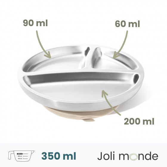 Assiette inox à ventouse & compartiments . Sable