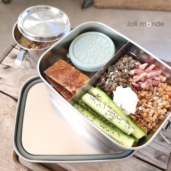 Boite inox 90 ml . diamètre 6 cm . Quadrio Mini - Little green - JOLI MONDE
